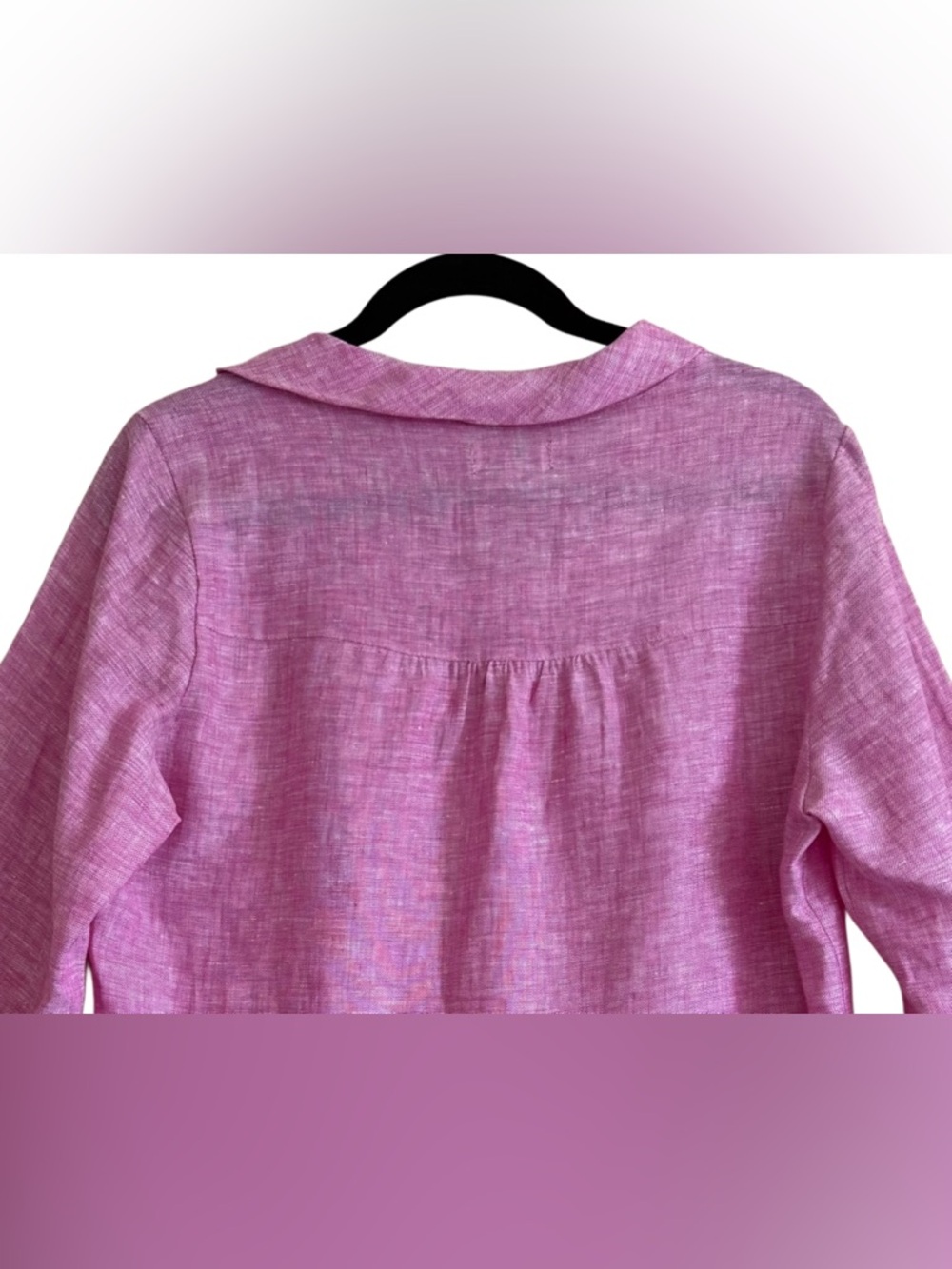 Lina Tomei 100% Linen Preppy Feminine Minimalist Retro Fold Over Collar Top Sz M - Picture 7 of 9